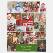 Kerstmis 22 Fotocollage met familienaam Groen Fleece Deken (Voorkant)