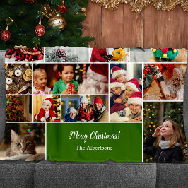 Kerstmis 22 Fotocollage met familienaam Groen Fleece Deken