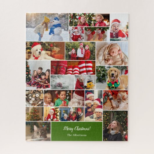 Kerstmis 22 Fotocollage met familienaam Groen Legpuzzel (Verticaal)