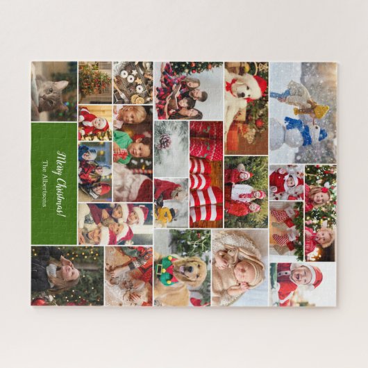 Kerstmis 22 Fotocollage met familienaam Groen Legpuzzel (Horizontaal)