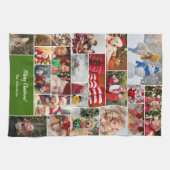 Kerstmis 22 Fotocollage met familienaam Groen Theedoek (Horizontaal)