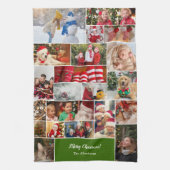Kerstmis 22 Fotocollage met familienaam Groen Theedoek (Verticaal)