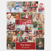 Kerstmis 22 Fotocollage met familienaam Rood Fleece Deken (Voorkant)