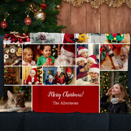 Kerstmis 22 Fotocollage met familienaam Rood Fleece Deken
