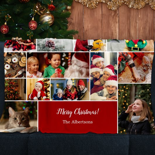 Kerstmis 22 Fotocollage met familienaam Rood Fleece Deken