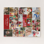 Kerstmis 22 Fotocollage met familienaam Rood Legpuzzel (Horizontaal)