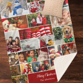 Kerstmis 22 Fotocollage met familienaam Rood Sherpa Deken