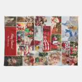 Kerstmis 22 Fotocollage met familienaam Rood Theedoek (Horizontaal)