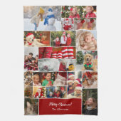 Kerstmis 22 Fotocollage met familienaam Rood Theedoek (Verticaal)