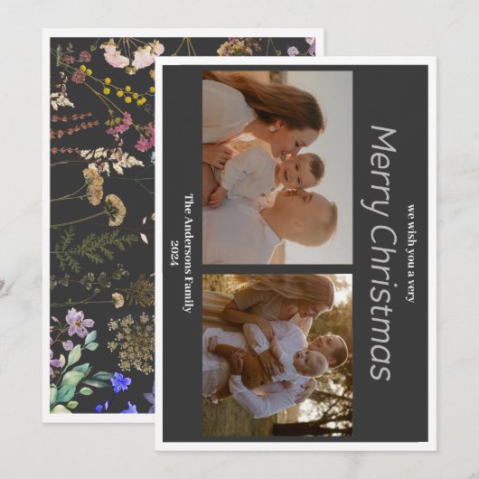 Kerstmis 2 foto botanische bloemenseizoen kaart (Voorkant / Achterkant)