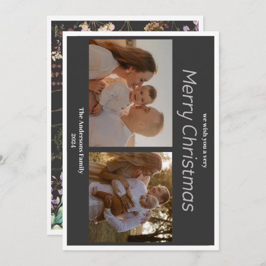 Kerstmis 2 foto botanische bloemrijke kerstkaart (Voorkant / Achterkant)