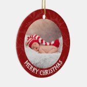Kerstmis 2 Foto jaar Red Snowflake Keramisch Ornament (Rechts)