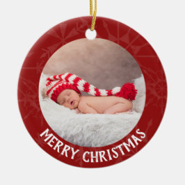 Kerstmis 2 Foto jaar Red Snowflake Keramisch Ornament