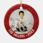 Kerstmis 2 Foto jaar Red Snowflake Keramisch Ornament (Achterkant)