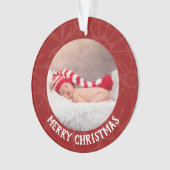 Kerstmis 2 Foto jaar Red Snowflake Ornament (voorkant)