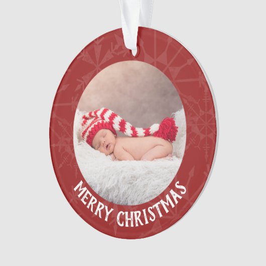 Kerstmis 2 Foto jaar Red Snowflake Ornament (voorkant)