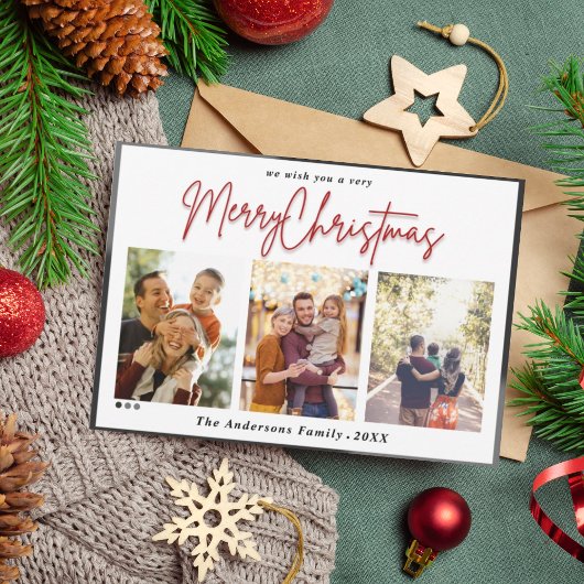 Kerstmis 2 Foto met winterdecoratie Feestdagenkaart