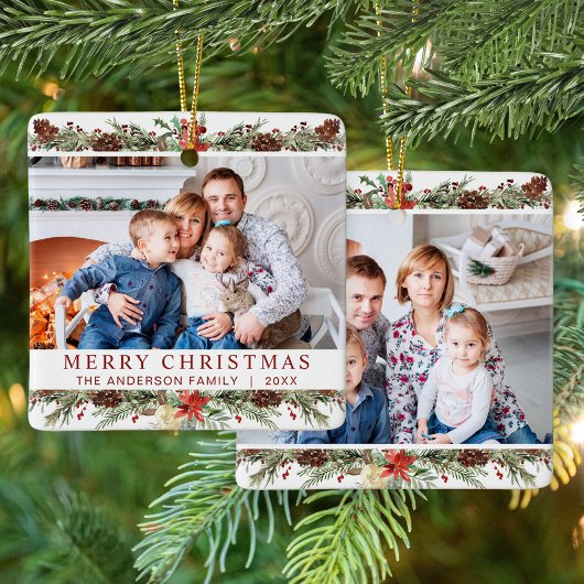 Kerstmis 2 foto rustieke botanische bossen keramisch ornament