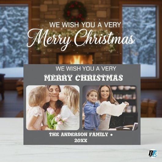 Kerstmis 2 foto waterverf botanische florale feestdagenkaart