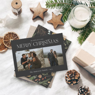 Kerstmis 2 foto waterverf botanische florale feestdagenkaart