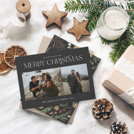 Kerstmis 2 foto waterverf botanische florale feestdagenkaart