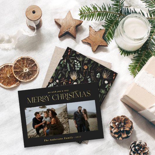 Kerstmis 2 foto waterverf botanische florale folie feestdagenkaart