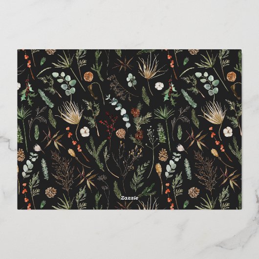 Kerstmis 2 foto waterverf botanische florale folie feestdagenkaart (Achterkant)