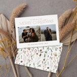 Kerstmis 2 foto waterverf botanische florale folie folie feestdagenkaart<br><div class="desc">Droom kerstmis moderne elegante waterverf droogde botanische florale gedempte kleuren op vakantie 2 foto echte folie kerstkaart.</div>