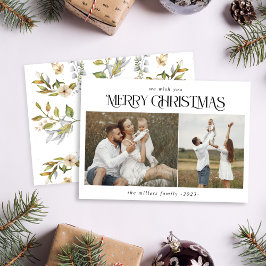 Kerstmis 2 foto waterverf botanische holi feestdagenkaart