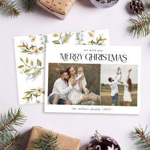 Kerstmis 2 foto waterverf botanische holi feestdagenkaart
