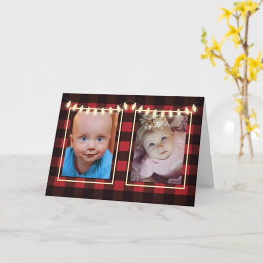 Kerstmis 2 Foto's  lichtrood zwart Kaart (Gele Bloem)