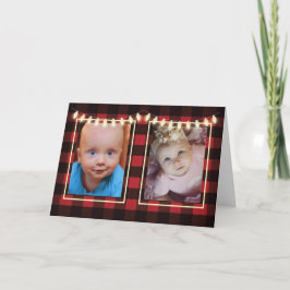 Kerstmis 2 Foto's  lichtrood zwart Kaart