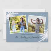 Kerstmis 2 Foto's Sneeuwblauw Feestdagenkaart (Voorkant)