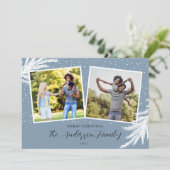 Kerstmis 2 Foto's Sneeuwblauw Feestdagenkaart (Staand voorkant)