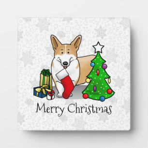 Kerstmis 2 Pembroke Welsh Corgi (rode 1) Boom Cute Fotoplaat