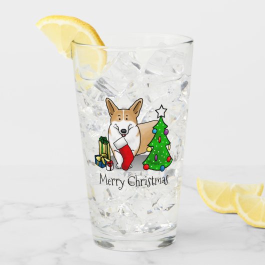 Kerstmis 2 Pembroke Welsh Corgi (rode 1) Boom Cute Glas (Voorkant ijs)