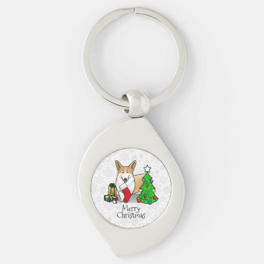 Kerstmis 2 Pembroke Welsh Corgi (rode 1) Boom Cute Sleutelhanger (Voorkant)
