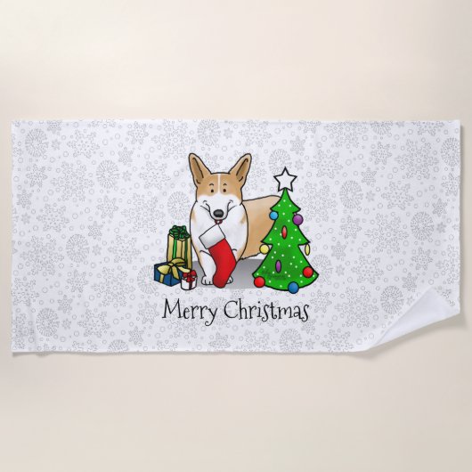 Kerstmis 2 Pembroke Welsh Corgi (rode 1) Boom Cute Strandlaken (Voorkant)