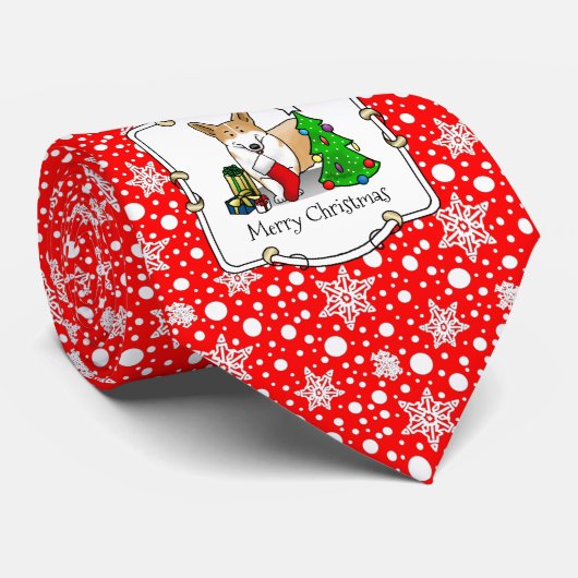 Kerstmis 2 Pembroke Welsh Corgi (rode 1) Boom Cute Stropdas (Opgerold)