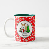 Kerstmis 2 Pembroke Welsh Corgi (rode 1) Boom Cute Tweekleurige Koffiemok (Links)