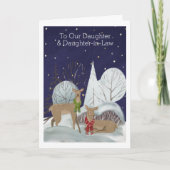 Kerstmis 2 Vrouw Deer Snow Scene op maat gemaakt Kaart (Voorkant)