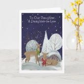 Kerstmis 2 Vrouw Deer Snow Scene op maat gemaakt Kaart (Gele Bloem)