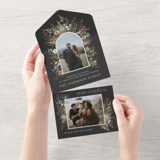 Kerstmis 2 waterverf botanische flora all in one uitnodiging (Afscheurbaar)