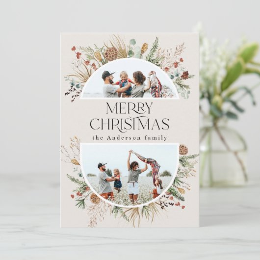 Kerstmis 2 waterverf botanische flora feestdagenkaart (Staand voorkant)