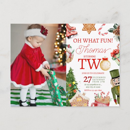 Kerstmis 2e verjaardagsfoto feestelijk briefkaart (Voorkant)