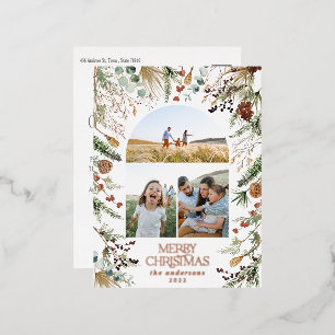 Kerstmis 3 foto botanische florale folie vakantie feestdagen briefkaart