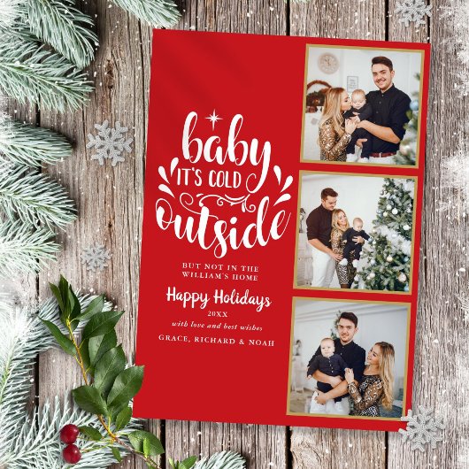Kerstmis 3 Foto Collage Baby Het is koud buiten Feestdagenkaart
