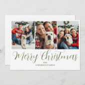 Kerstmis 3 foto Groene Typografie Feestdagenkaart (Voorkant / Achterkant)