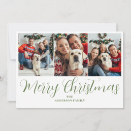 Kerstmis 3 foto Groene Typografie Feestdagenkaart