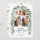 Kerstmis 3 foto Mistletoe Botanische bessen Feestdagenkaart (Voorkant / Achterkant)